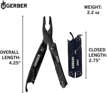 Gerber Multifunction Tool with 12 Functions, Dime Pocket Multi-tool, Black, 1014030