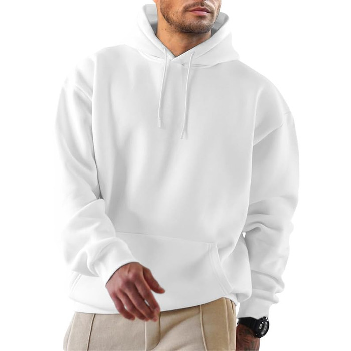 Чоловічий зимовий худі JMIERR білого кольору — теплий бавовняний прогулянковий пуловер з капюшоном та кишенями, розмір L