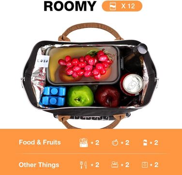 Термосумка Lekesky для жінок: ізольована ланч-бокс, 11л, чорна