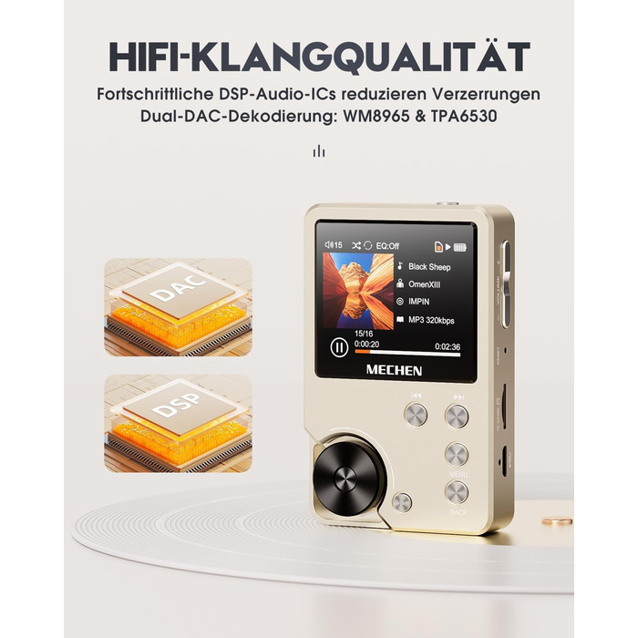 MECHEN M30: Аудіоплеєр Hi-Res MP3, DSD FLAC DAC з 64GB, підтримка до 256GB (Золотий)