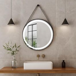 LED дзеркало для ванної кімнати з підсвічуванням, кругле, регульоване, 3 кольори світла (3500K-6500K), сенсорне керування, запобігання запотіванню, для макіяжу та гоління (діаметр 50 см)