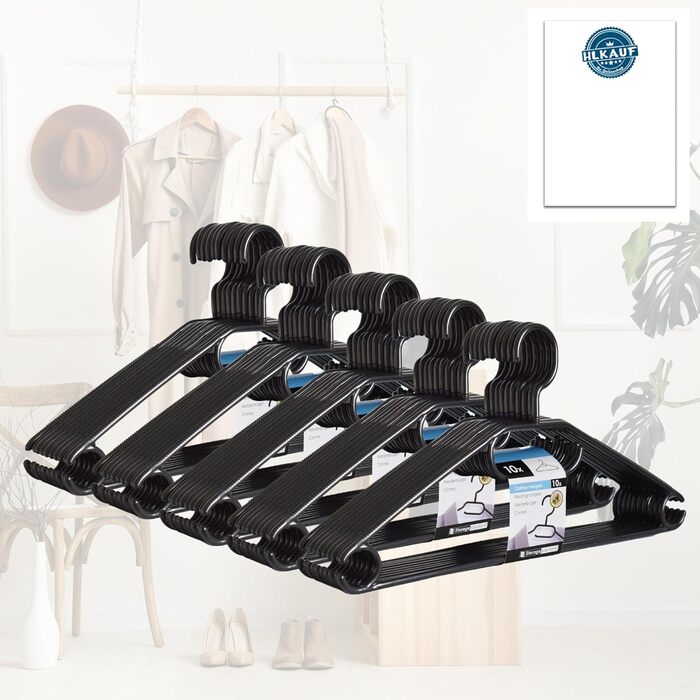50 Плечиків для одягу з обертовими гачками на 360 градусів, перероблений пластик, чорного кольору, нековзні, економія місця, Made in EU, HLKauf-Block