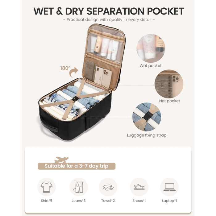 Чорний жіночий рюкзак OVEVOOK для подорожей та ділових поїздок, 40л, з відділенням для ноутбука, водонепроникний