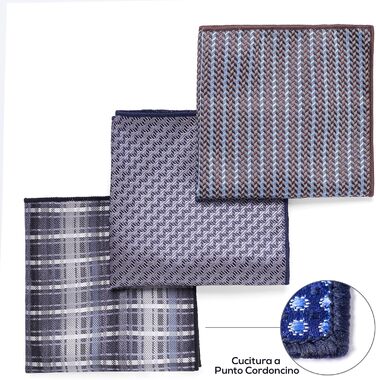 Набір краваток для чоловіків 3 шт. + 3 кишенькові хустинки | Подарунковий бокс для чоловіків | Класичний подарунок на весілля | Кольори: фіолетовий, сірий, блакитний