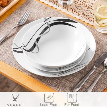 VEWEET Набір посуду 18 предметів на 6 осіб, порцеляновий сервіз, 6 тарілок для їжі, десертних та супових тарілок, сервіз Fiona