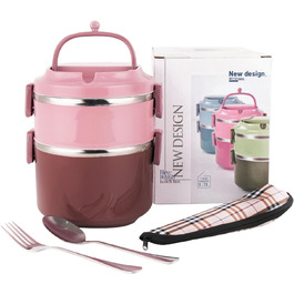 SANQIAHOME 2-Tier Stackable Stainless Steel Lunch Box, Leak-Proof, Pink