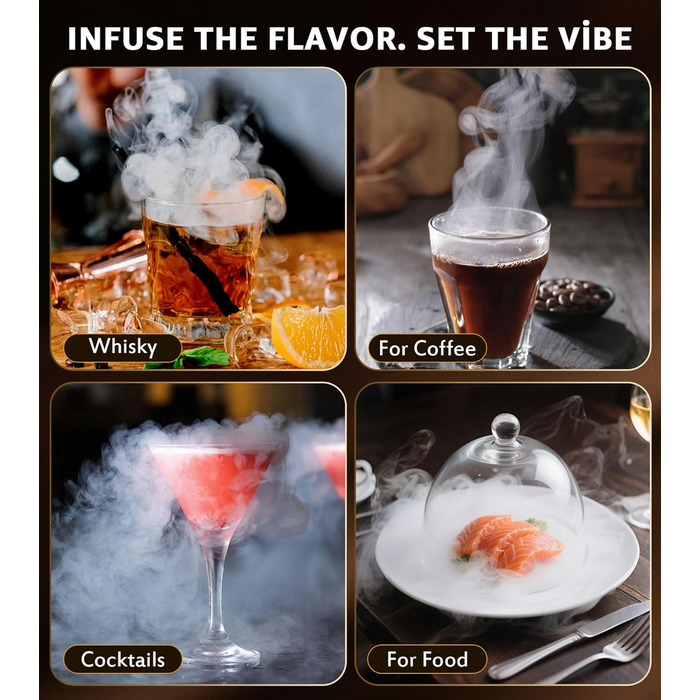 Електричний набір для копчення віскі з LED-підсвіткою, 6 ароматів деревини, без бутану, перезаряджуваний, ретро-дизайн, барний аксесуар, подарунок для чоловіків, батька, чоловіка