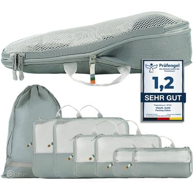 Набір кубиків для пакування TRAVEL DUDE з компресією з перероблених пластикових пляшок, легкі органайзери для рюкзака та валізи, 7 шт, сталево-синій колір