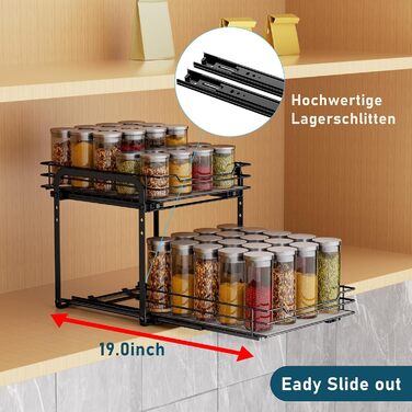 Pull-out Spice Rack, Cabinet Organizer for Kitchen, 2-Tier Spice Storage, Upper and lower baskets can be pulled out independently, Height adjustable for most kitchen cabinets
