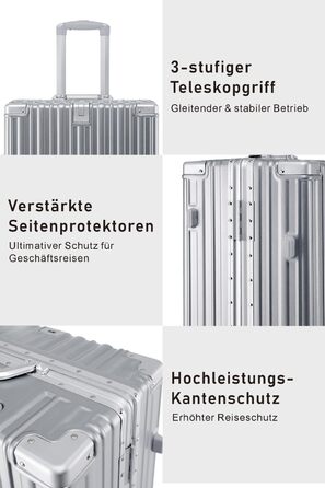 Валіза Aoliwei середнього розміру M (67 см) з алюмінієвим каркасом, полікарбонат, 65Л, з підстаканником та TSA-замком, срібляста