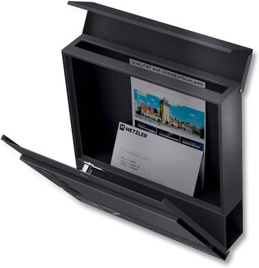 Поштова скринька Metzler Cube Anthrazit RAL 7016 з лазерним гравіюванням адреси та номера будинку, з газетницею та вікном - 37x37x10.5 см (Db703 Eisenglimmer)