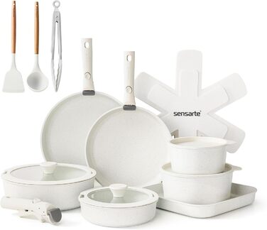SENSARTE 23-Piece Nonstick Cookware Set - Induction, Dishwasher & Oven Safe - RV Camping Cookware (Black)