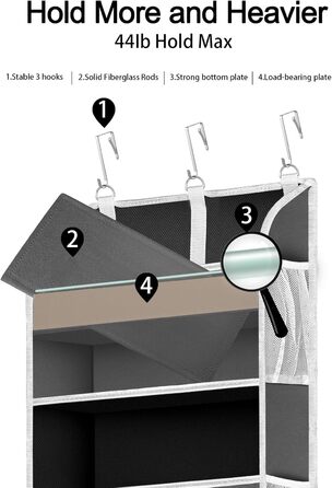 Органайзер на двері 5-поверховий складний, темно-сірий – для ванної, дитячої, кемпінгу