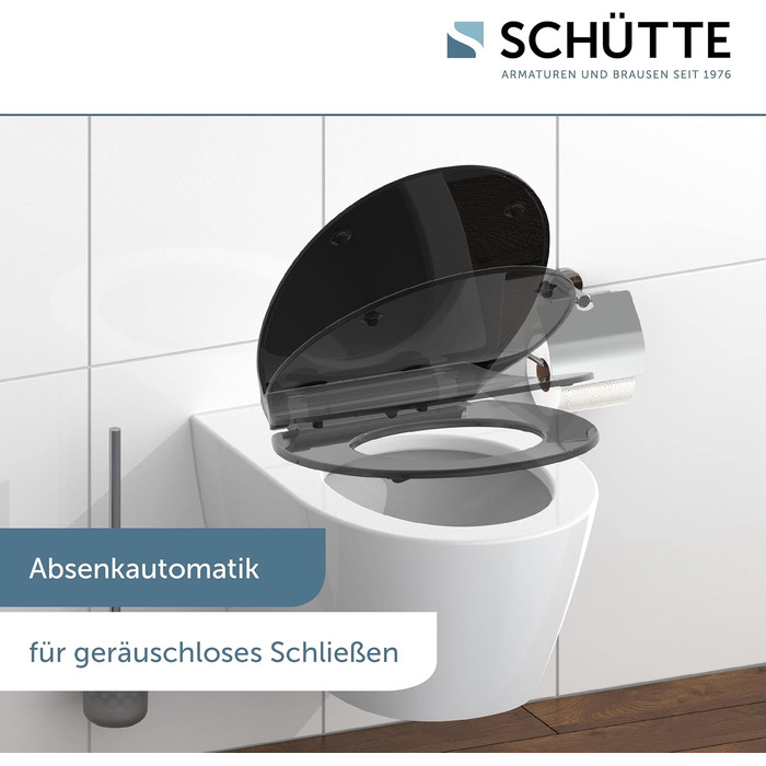 Слімова сидіння для унітаза SCHÜTTE SLIM з мікроліфтом (м'яке закриття), Duroplast, чорний колір, витримує до 175 кг