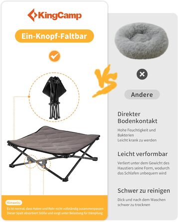 КінгКемп Лежанка для собак, піднята лежанка для домашніх тварин, Outdoor, чорна, 57 x 57 x 23 см