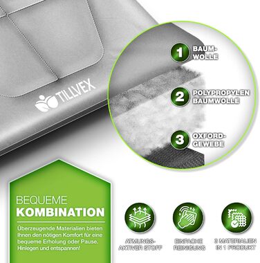 Розкладне ліжко для кемпінгу Tillvex® з сумкою, до 200 кг | Широке кемпінгове ліжко | Карпове ліжко для відпочинку на природі та вдома | Розкладне ліжко для гостей, саду, кемпінгу, риболовлі, фестивалів, подорожей (210 x 80 x 40 см, сірий)