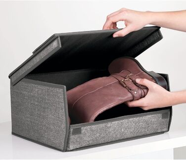 mDesign 8-Piece Fabric Shoe Storage Set – Stackable Shoe Box with Viewing Window, Velcro Closure, and Flip-Top Lid – Storage Box for Closet or Shelf – Dark Gray
