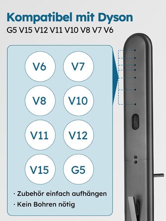 Підставка для пилососів Dyson G5, V15, V12, V11, V10, V8, V7, V6, металева з 4 гачками та 4 полицями, без свердління, стійка, підлогова, приховане кріплення кабелю, темно-сірий