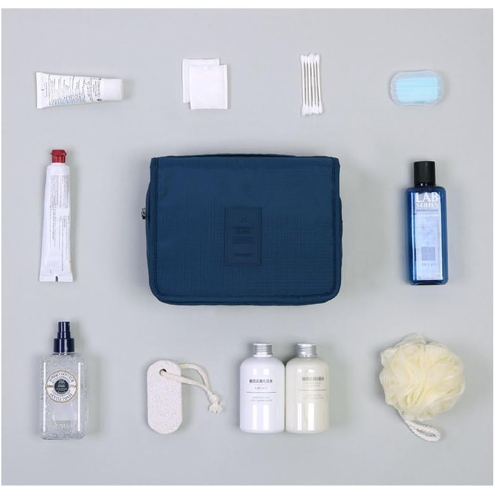 Сумка для туалетних аксесуарів на гачку | Складна дорожня сумка для туалетних речей з ручкою | Багатофункціональна косметичка, компактна сумка для туалетних аксесуарів, валізка для миття для чоловіків та жінок, темно-синій