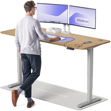 Електричний регульований стіл Desktronic HomePro 160x80 см – з двома моторами, сенсорним керуванням та USB-портами (3.6 Grey + Solid Oak)