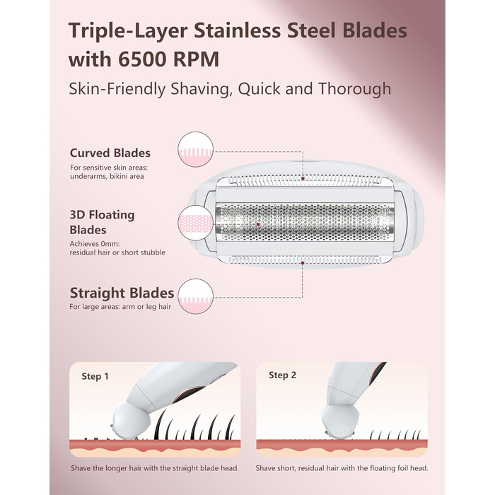 Електричний жіночий тример 3-в-1 для тіла, обличчя, бікіні та ніг. Вологостійкий IPX7, USB-зарядка, білий
