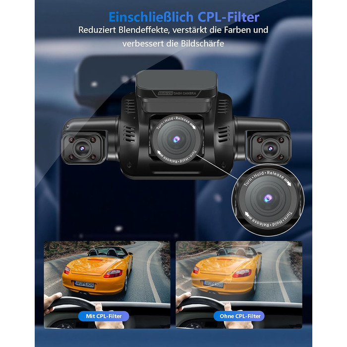 Відеореєстратор автомобільний HUPEJOS KI Dashcam V8Pro 4-камерний з монітором водія, 3K+ 3*1080P, 360°, WiFi, GPS, CPL, 128GB, 24H парковка