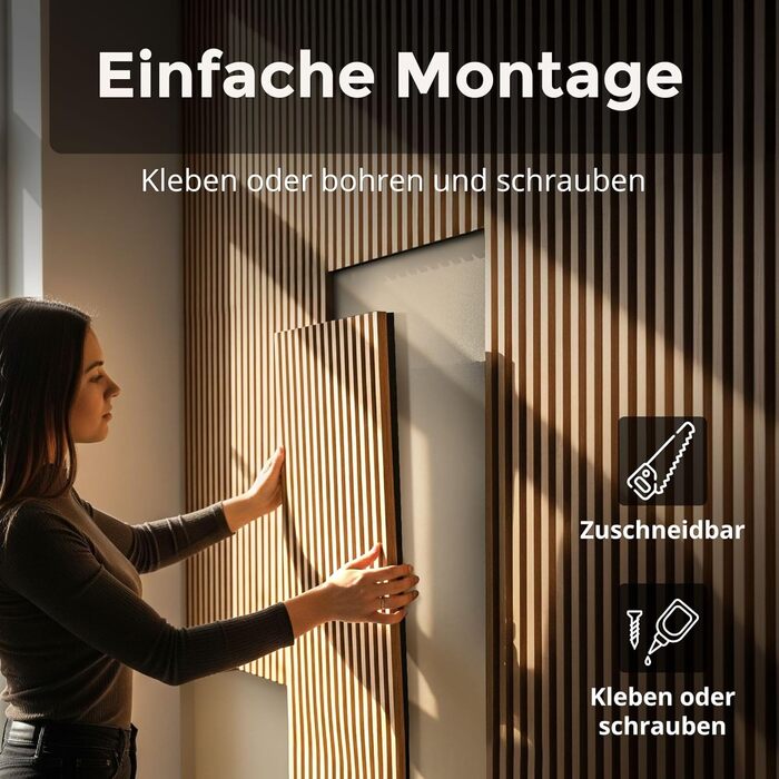 Акустичні панелі з дерева для стін 60x60 см, набір 4 шт, шумоізоляційні стінові панелі з ламелями для покращення акустики приміщення, колір світлий дуб