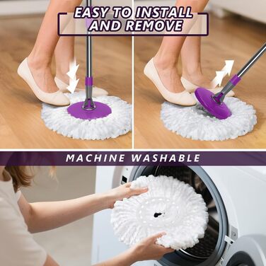 Мастхом Вішмоп-Еймерсистема: обертовий моп 360°, відро з вичавкою, мікрофібра, 3 насадки, система для миття підлоги (фіолетовий)