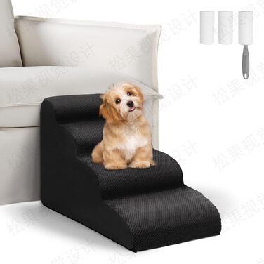 Сходинки для собак, 4 сходинки, для ліжка та дивана, з щільного поролону, знімний чохол, для маленьких собак, колір чорний