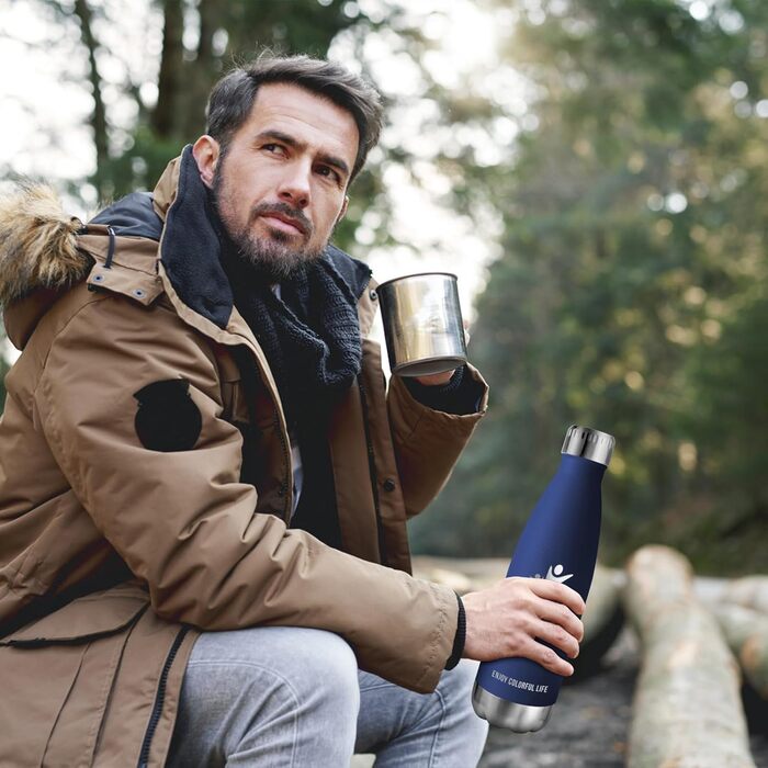 Термос KollyKolla з нержавіючої сталі 500мл/750мл/1л, термокружка, пляшка для води, спортивна, для дітей, без BPA, для школи, фітнесу, подорожей, кемпінгу (1000 мл, нова, темно-синій)