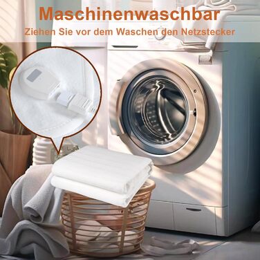 Електрична ковдра DOEL 160x140 см, тепла підстилка для двоспального ліжка з 10 рівнями нагріву, таймер 3/12 годин, машинне прання, 220-230V, 115W, біла