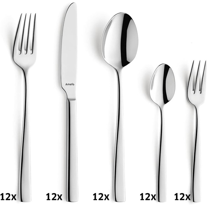 Amefa 1316 Fresh Cutlery Set for 12 People, 60-Piece Cutlery Set, Stainless Steel, Dishwasher-Safe Cutlery, Dinner Cutlery, Table Cutlery Fresh 60-Piece