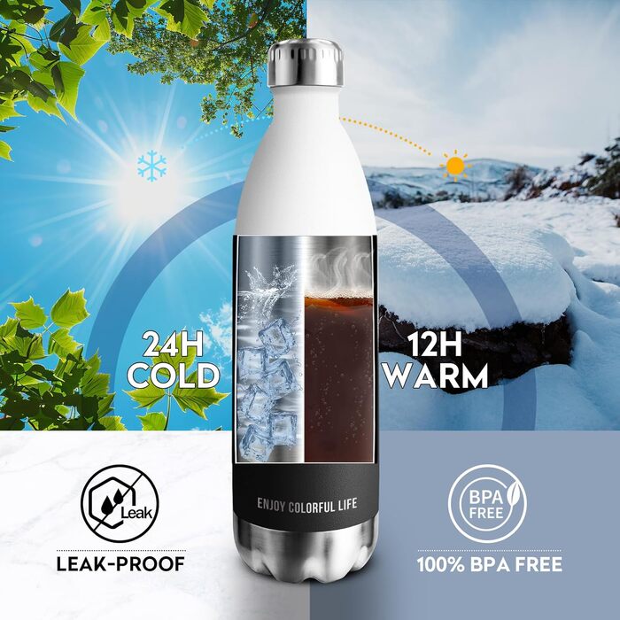 Термос KollyKolla: термопляшка з нержавіючої сталі 500мл/750мл/1л, без BPA, для дітей, спорту, школи, подорожей, кемпінгу. Не протікає.