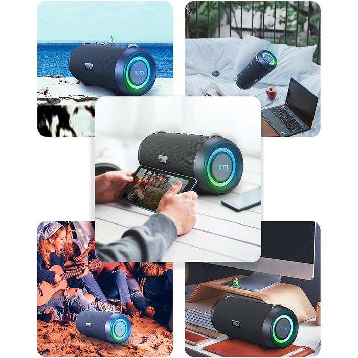 MIFA A90 Bluetooth-колонка: 60W, водонепроникність IPX7, RGB-підсвічування, 30 годин роботи, USB/Micro SD/AUX, True Wireless Stereo, з чохлом та ремінцем