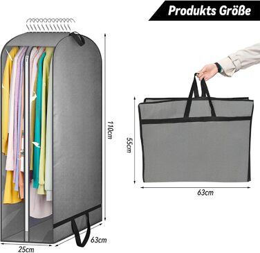 Чохли для одягу 2 шт. WwuHua, 110*60*25 см, сірі, з блискавкою, для костюмів, вечірніх суконь, пальто, жакеток