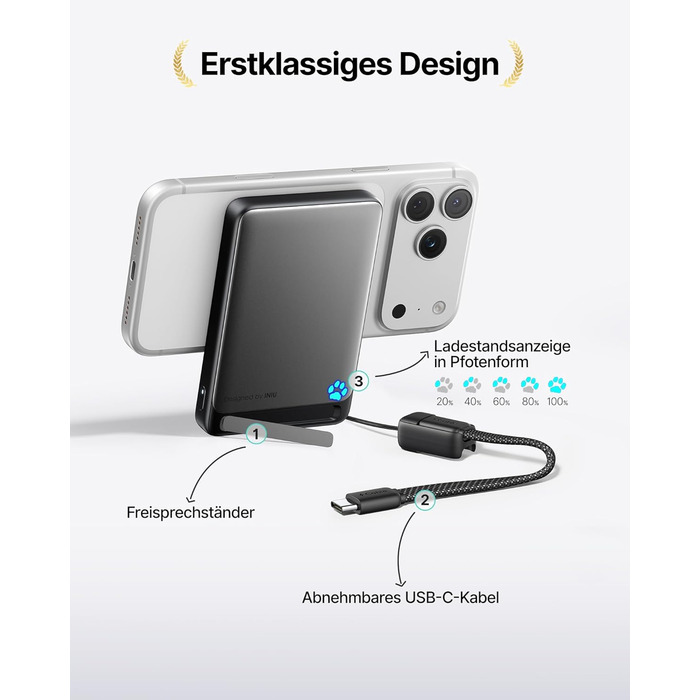Power Bank INIU 10000mAh MagSafe Qi2 Рожевий – Зовнішній акумулятор 45W з USB-C, підставка для iPhone 17-12