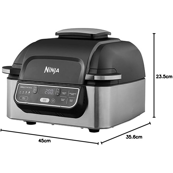 Ninja Foodi Grill & Air Fryer, 5.7L Air Fryer, Air Fryer, Dishwasher-Safe Parts, 5-in-1, Black/Silver AG301EU Grill & Air Fryer 5.7L Black/Silver