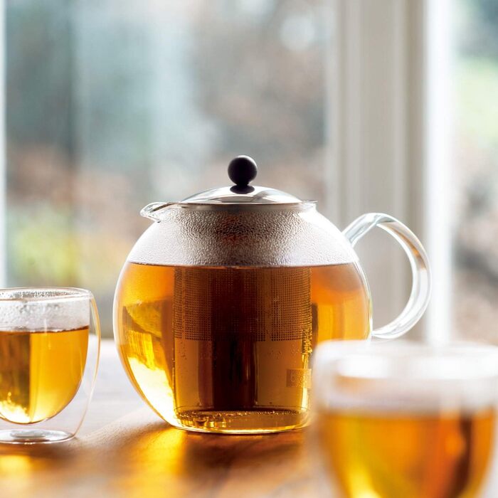 Заварник для чаю Bodum Assam 1 л, скляний, з нержавіючим фільтром, French Press