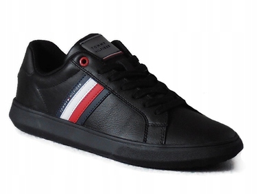 Оригінальні шкіряні кросівки Tommy Hilfiger на шнурівці, чорні, розмір 44