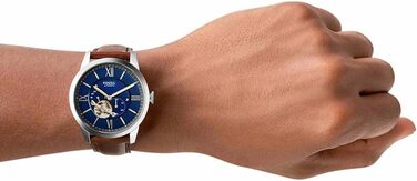 Годинник Fossil Townsman для чоловіків, механічний з автопідзаводом, 44 мм, блакитний, сталевий або шкіряний ремінець