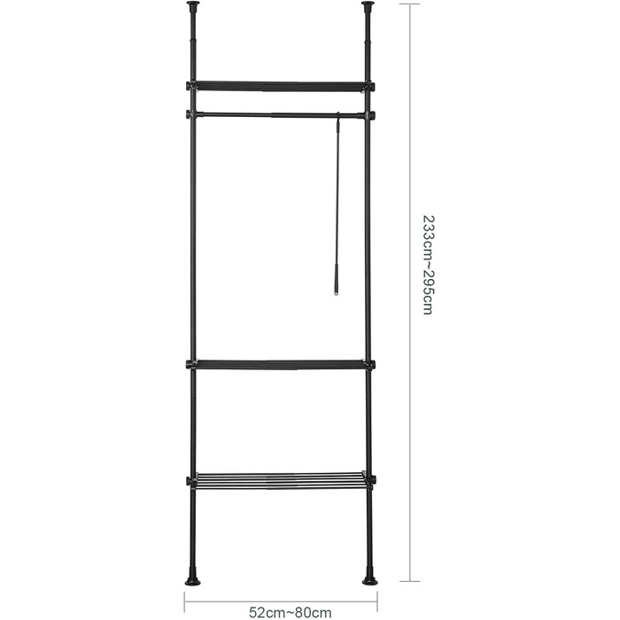 SoBuy KLS07-SCH Telescopic Clothes Rail Garment Rack with 1 Clothes Rail and 3 Shelves Telescopic Wardrobe System Adjustable Clothes Rack B (52-80) x H (233-295) cm