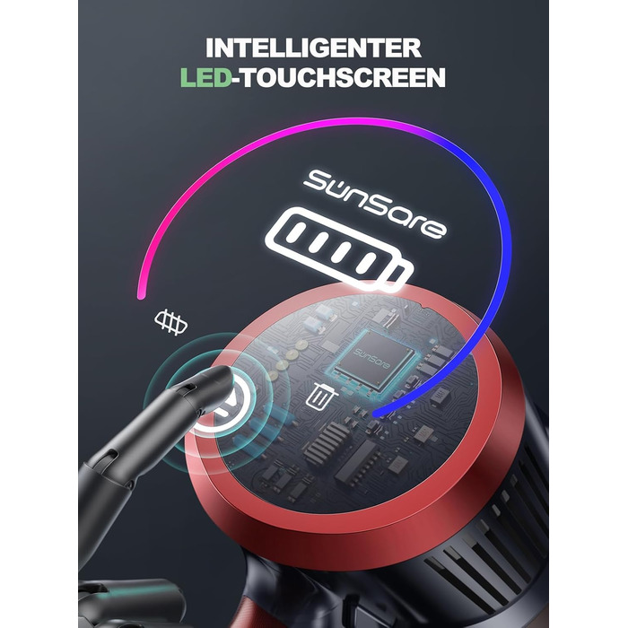 Бездротовий акумуляторний пилосос SunSare 450W з LED-дисплеєм, потужність 40000Pa, для підлоги, килима, шерсті тварин