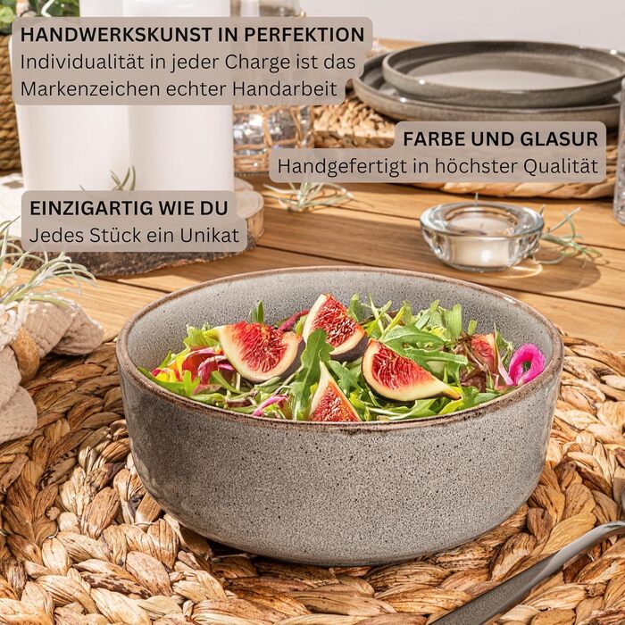 Набір посуду SÄNGER Tafelservice 24 елементи, 6 персон, Steingut (кераміка), 6 тарілок для їжі, 6 тарілок для десерту, 6 мисок для пасти, 6 мисок, колір мока, графіт, VALUE COLLECTION