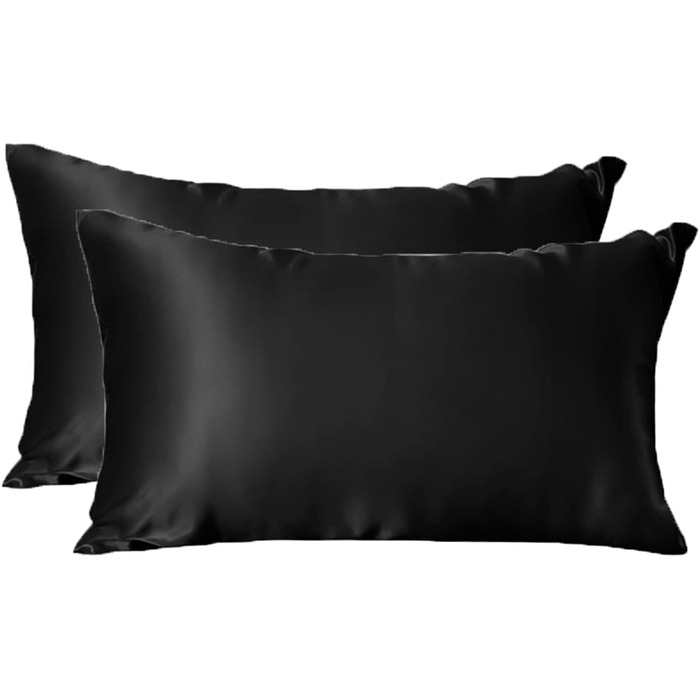 THXSILK 2-Pack Pillowcases Silk 25 Momme - 100% Natural Silk Pillowcases with Zipper for Hair - 2 Pieces, Black, 40x80cm