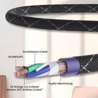 Hi-Fi мережевий кабель Tertullus OFC з роз'ємами Schuko та C15 для сабвуфера, підсилювача та AV-ресивера, 1.5м
