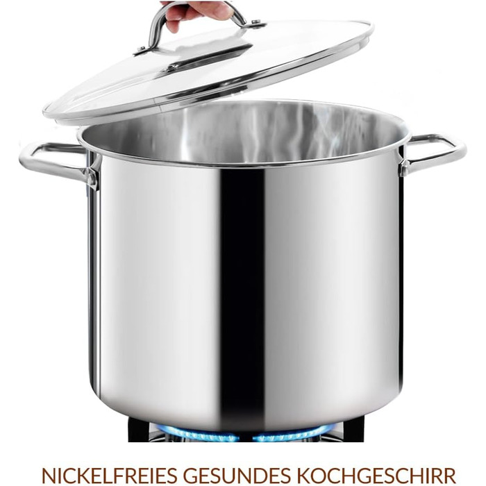Великий суповий каструля HOMICHEF з нікелевої сталі 18,9 л, 31 см, з кришкою, для індукції, дзеркальна поліровка