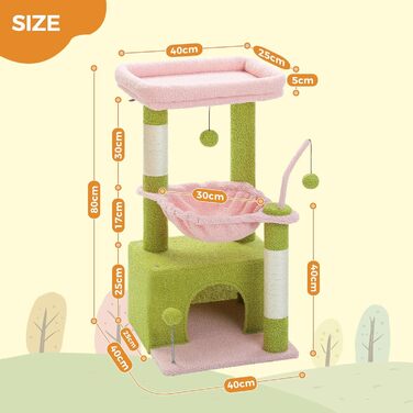 PAWZ Road Крактар для котів з гамаком, котячий комплекс з сизалю, зелений 83 см (рожевий)