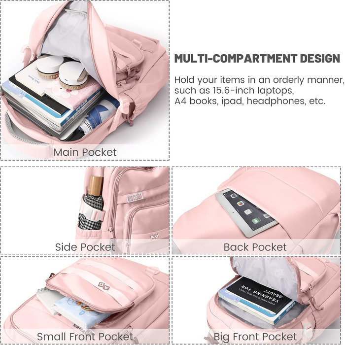 Дитячий рюкзак для школи дівчинки-підлітка, водонепроникний, велика місткість, рожевий