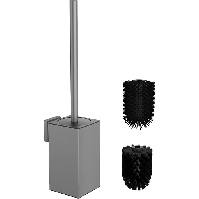 Набір для чищення унітазу з нержавіючої сталі 304, комплект з щіткою та тримачем для стіни, 2 насадки (сірий квадрат)