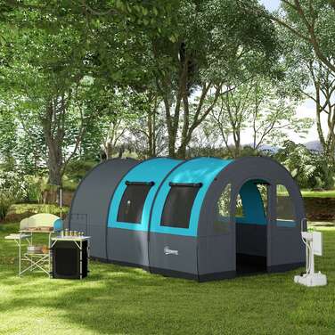 Намет Outsunny Tunnelzelt Campingzelt для 6 осіб з 2 кімнатами та гачками для ліхтариків, груповий намет з сумкою для перенесення, водовідштовхування 3000 мм, сімейний намет сірого кольору